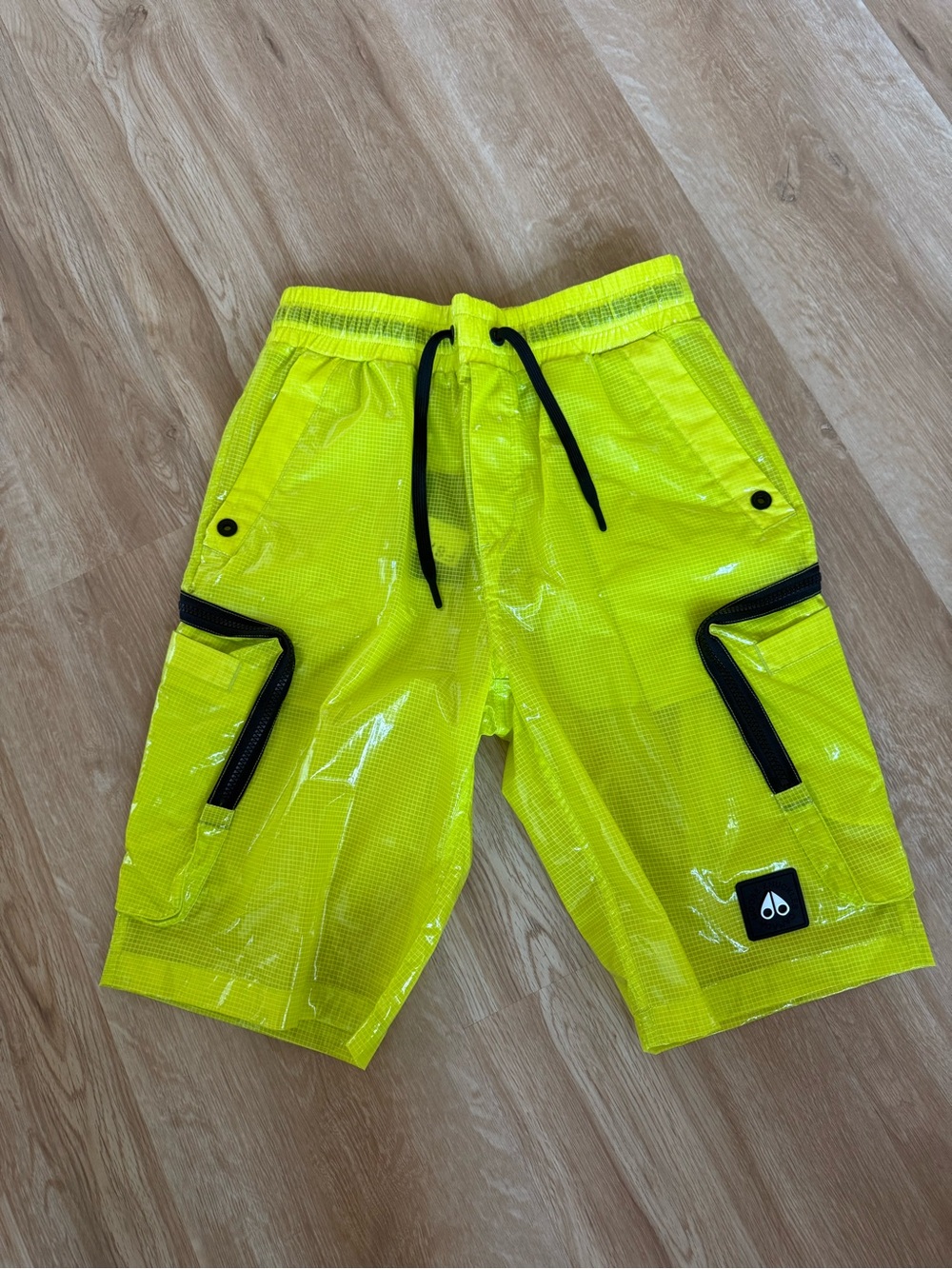 Moose Knuckles Neon Yellow Cargo Shorts with Black Trim